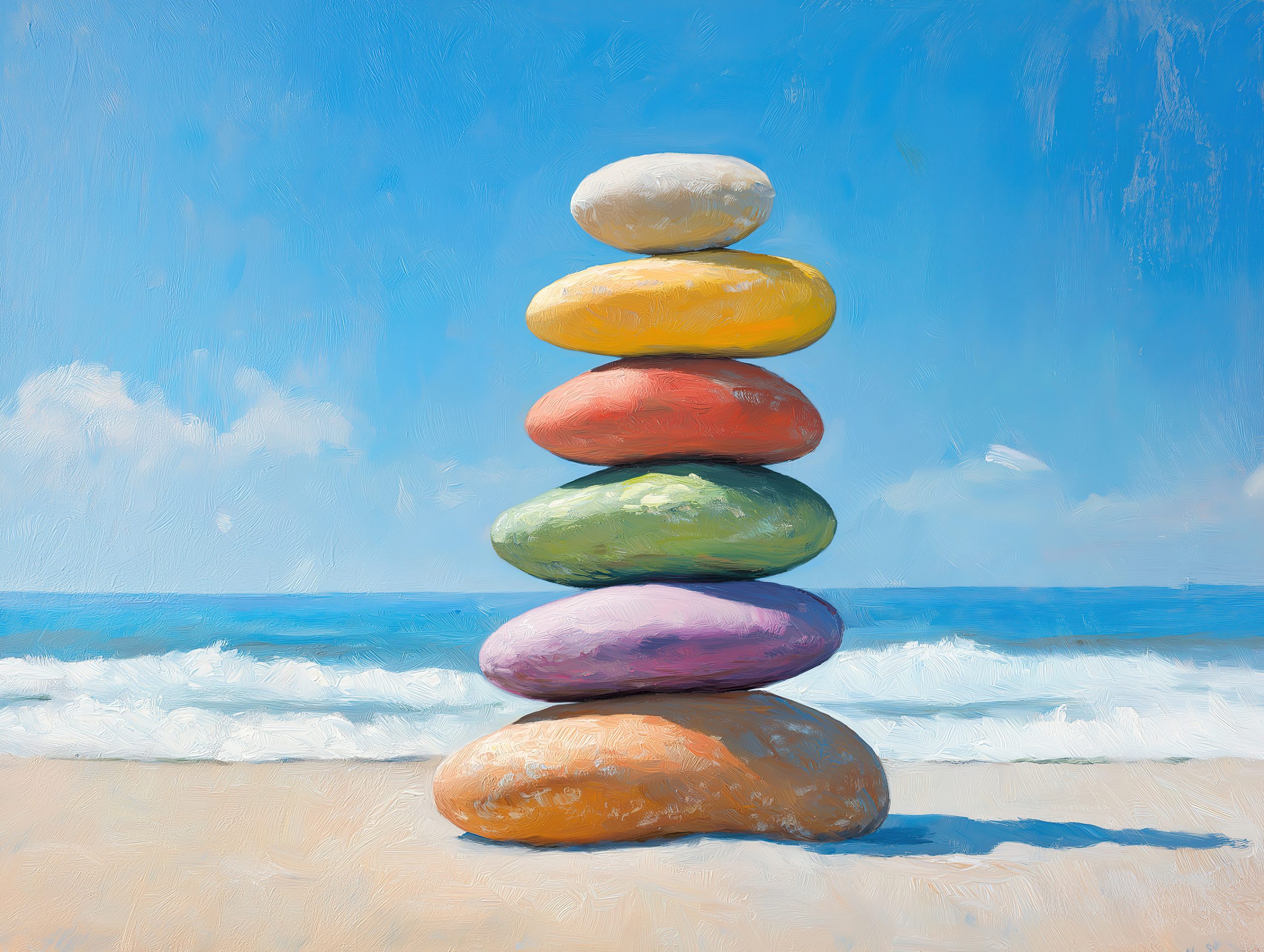 Natures Balance Stacked Stones on a Tranquil Seashore